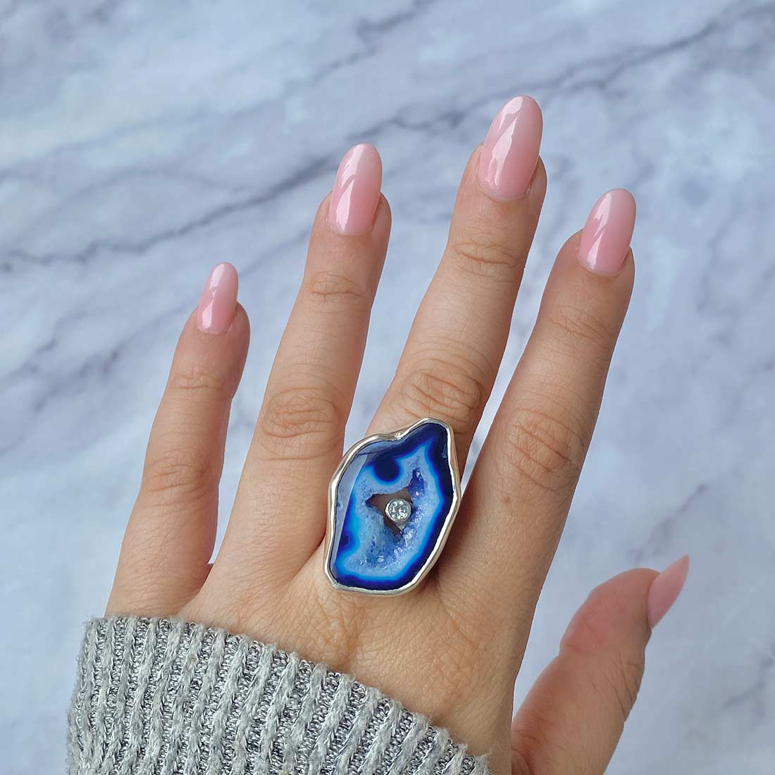 Blue Agate Adjustable Ring-(ABU-R-34)