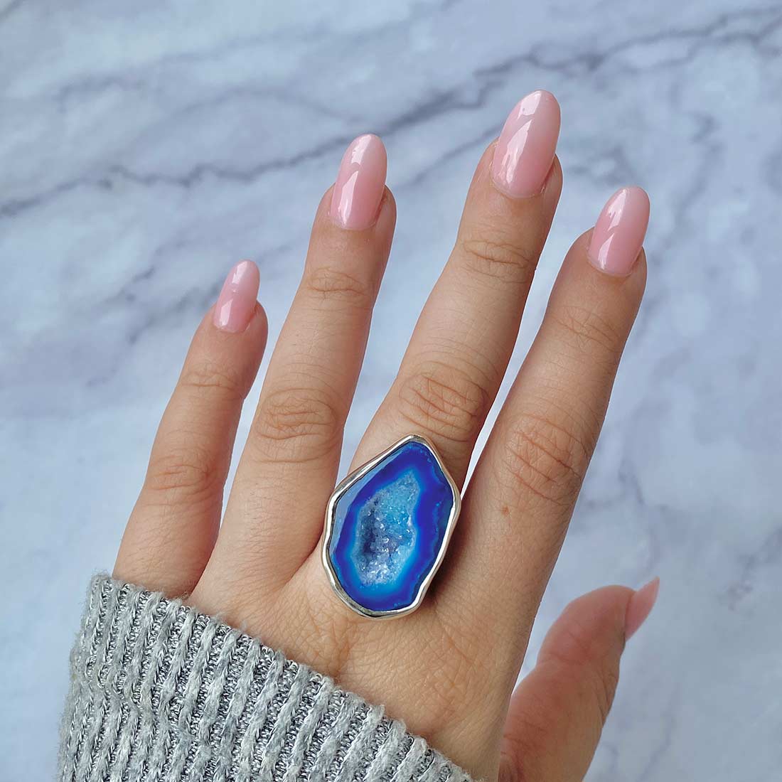 Agate (Blue) Adjustable Ring-(ABU-R-9)