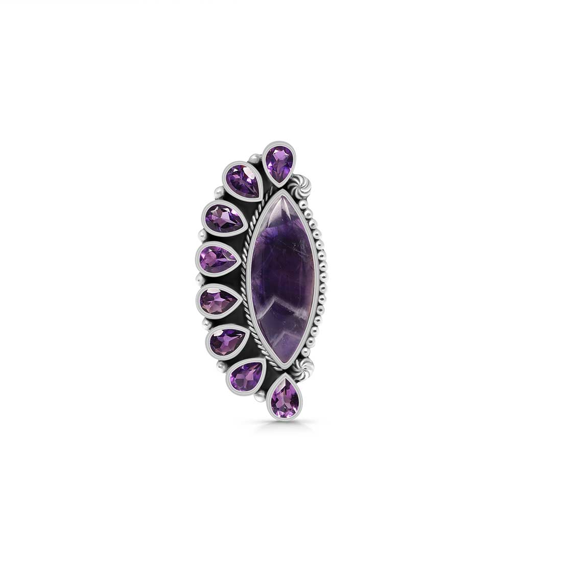 Amethyst Lace And Amethyst Flower Adjustable Ring-(ALA-CLS-5.)