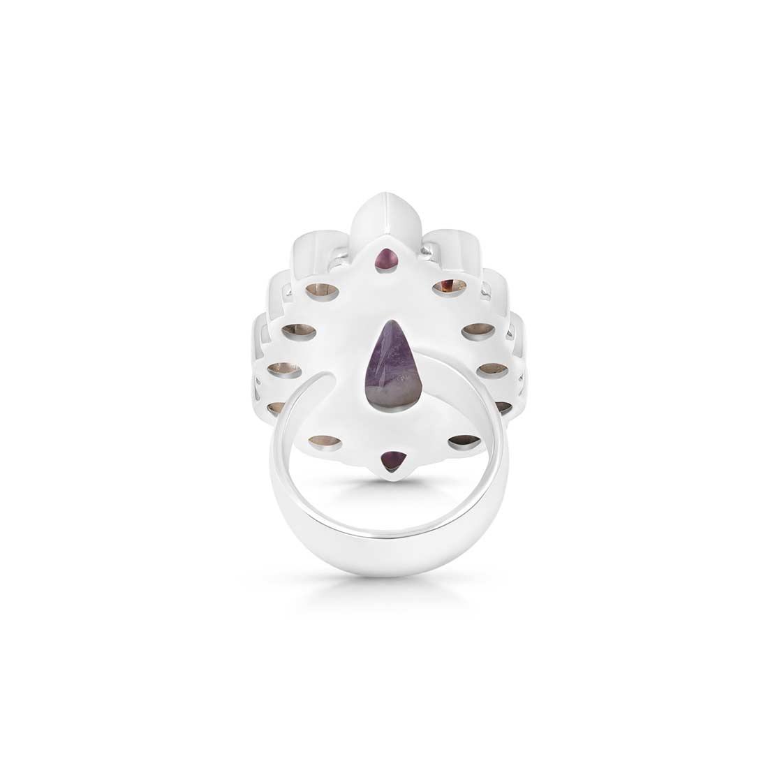 Amethyst Lace, Crystal Quartz And Amethyst Flower Adjustable Ring-(ALA-FLR-1.)