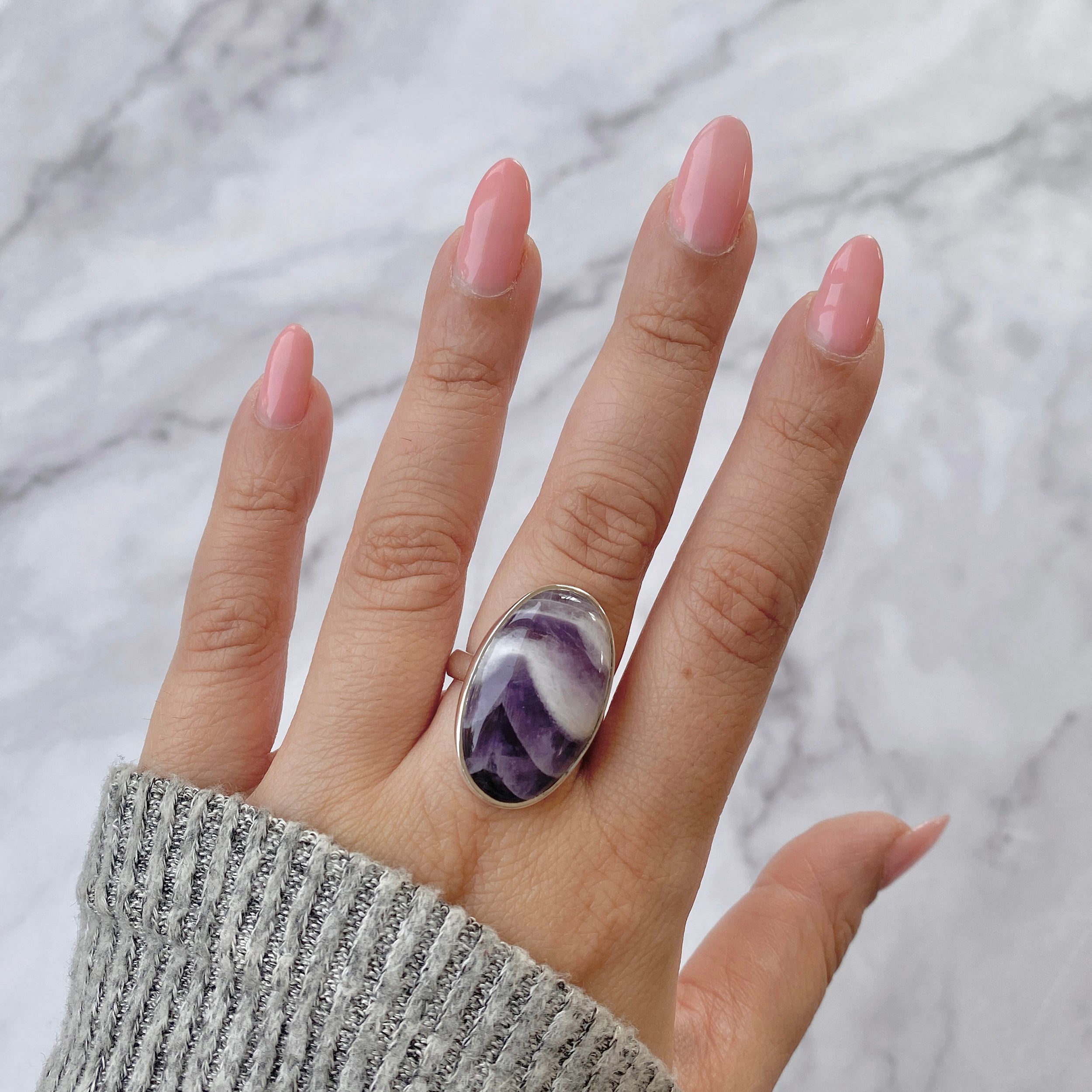 Amethyst Lace Agate Adjustable Ring-(ALA-R-14.)