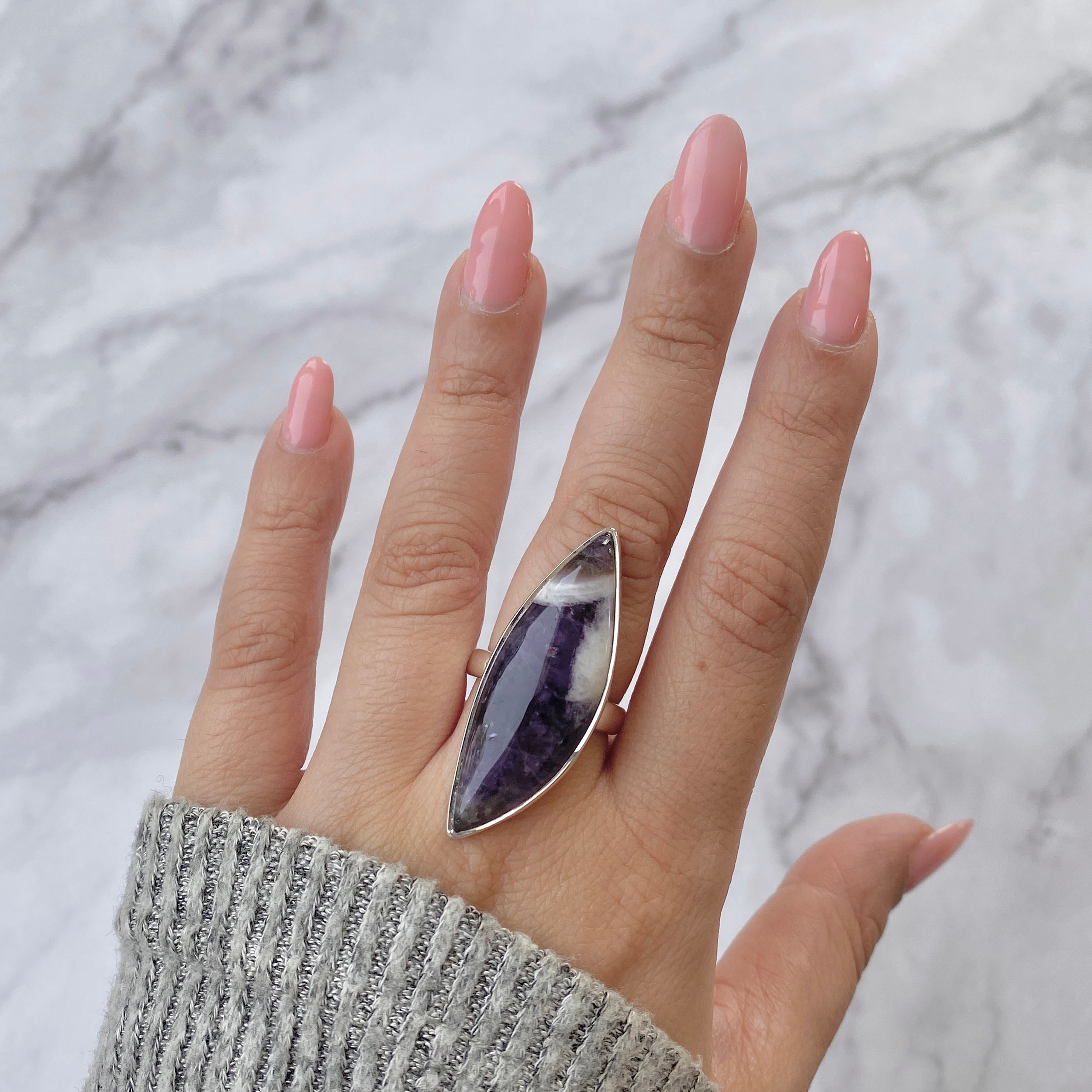 Amethyst Lace Agate Adjustable Ring-(ALA-R-15.)