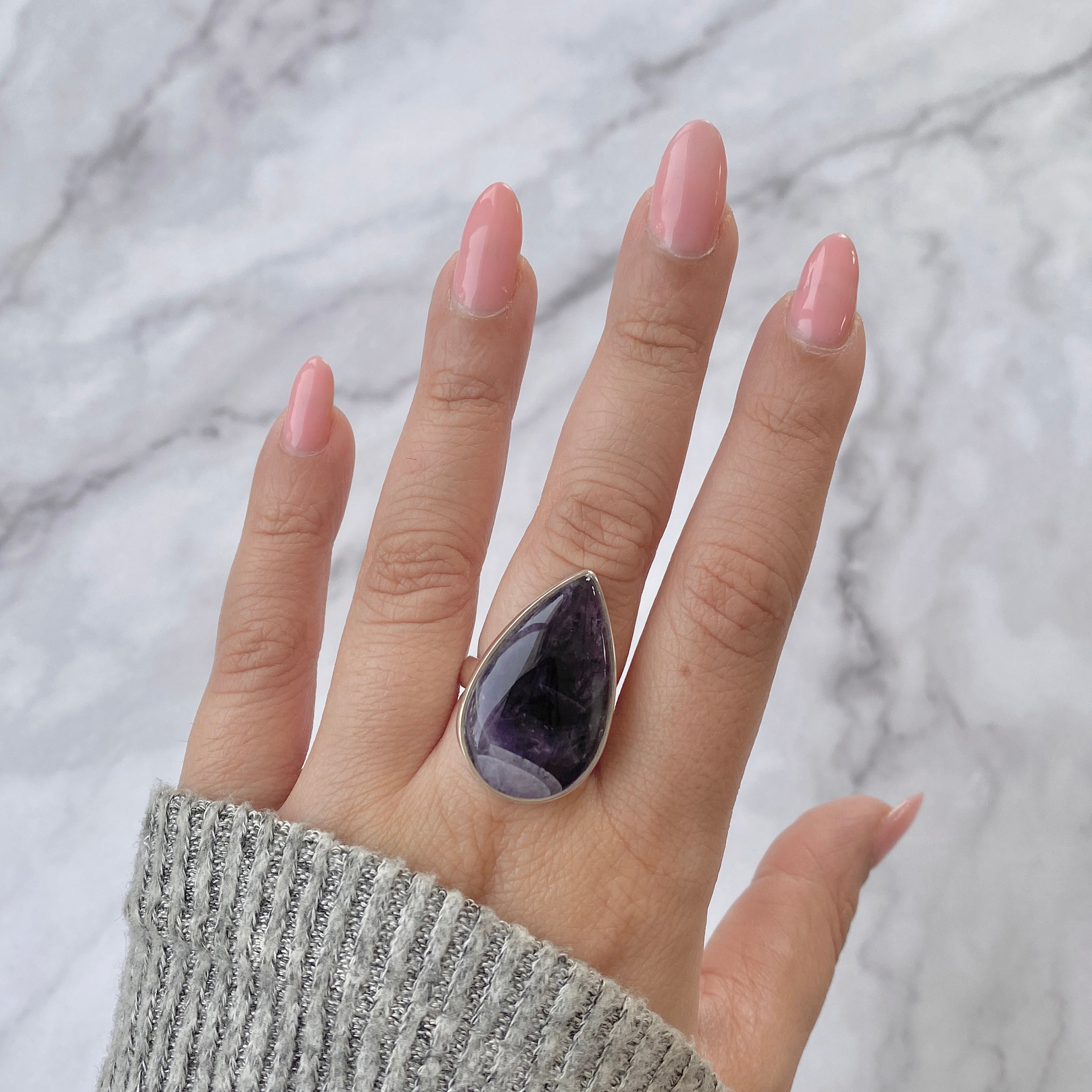 Amethyst Lace Agate Adjustable Ring-(ALA-R-20.)