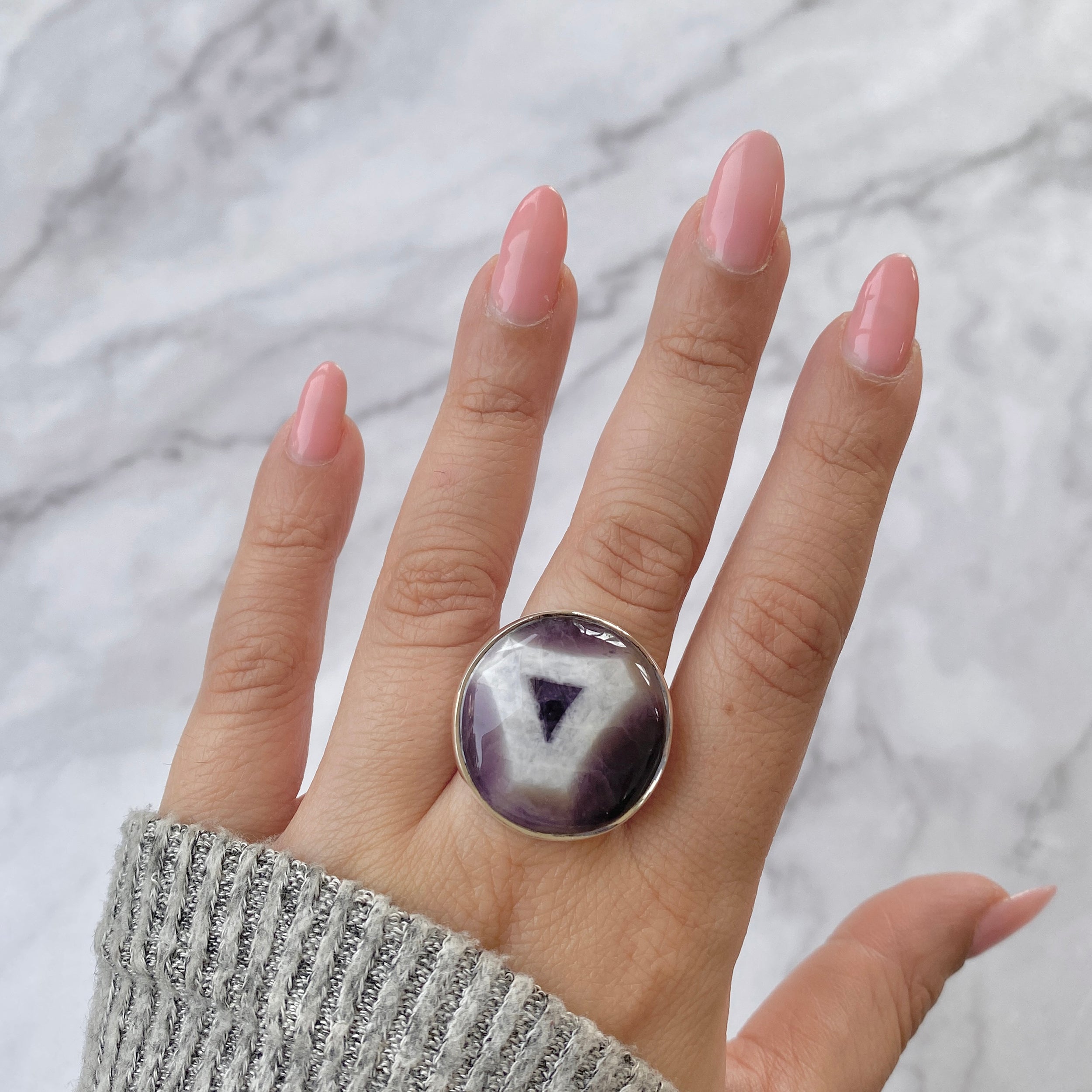 Amethyst Lace Agate Adjustable Ring-(ALA-R-23.)