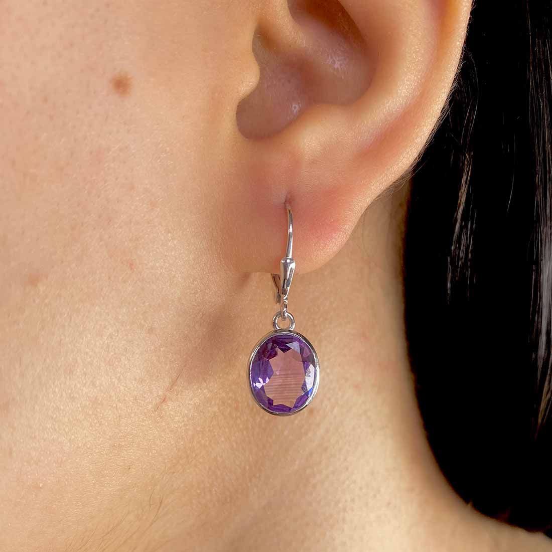 Amethyst Leverback Earring-(AMT-SE-997.)