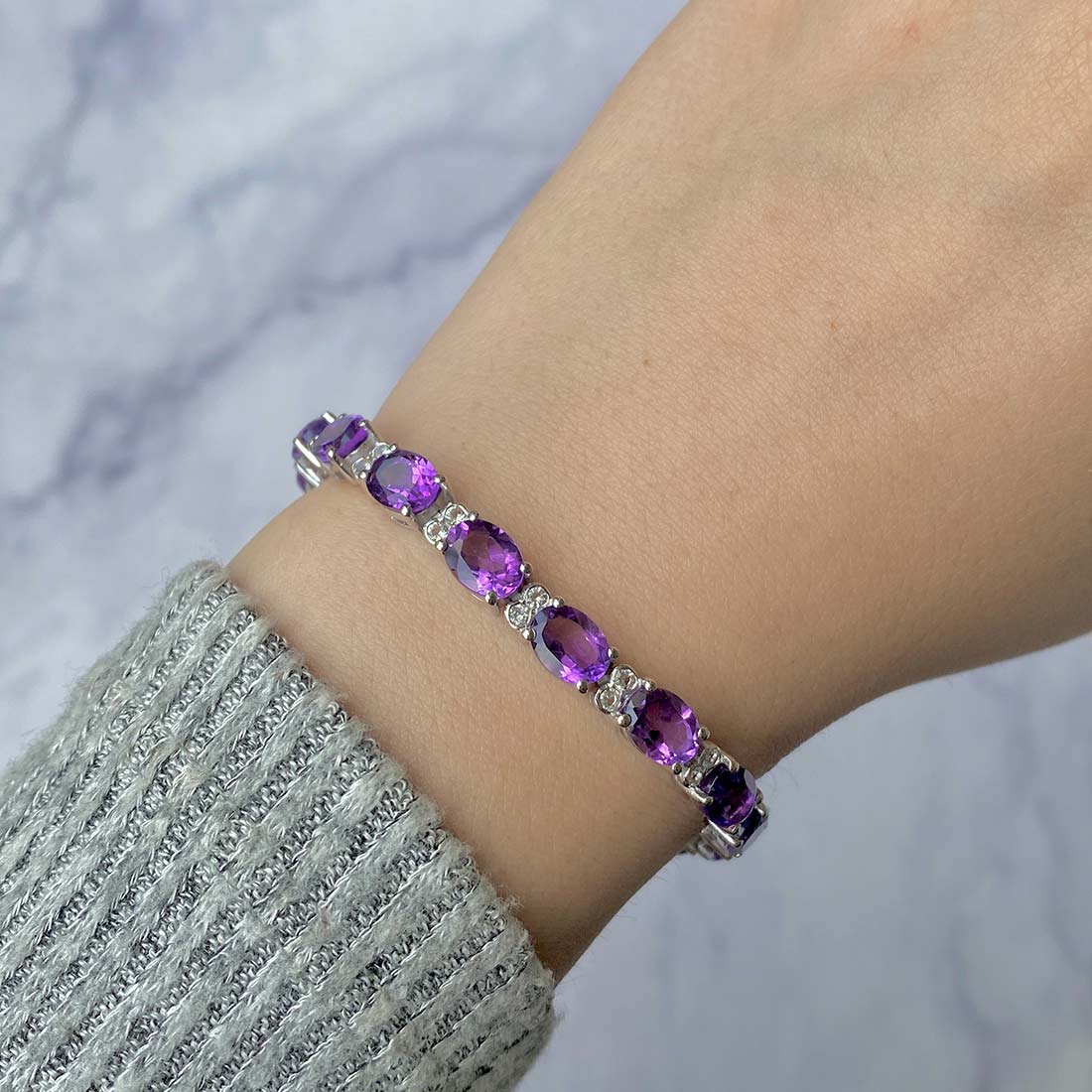 Amethyst & White Topaz Bracelet-(AMT-SB-138.)