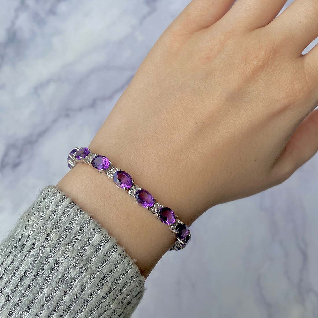 Amethyst & White Topaz Bracelet-(AMT-SB-138.)