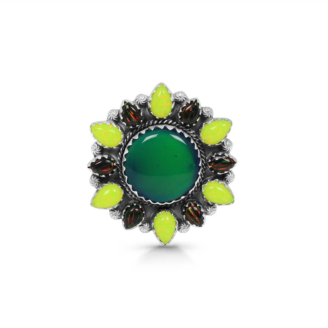 Aura Opal and Neon Opal Flower Adjustable Ring-(AOP-FLR-1.)