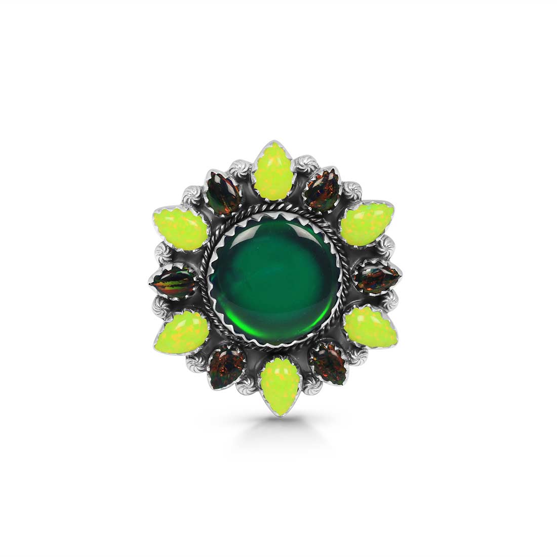 Aura Opal and Neon Opal Flower Adjustable Ring-(AOP-FLR-2.)