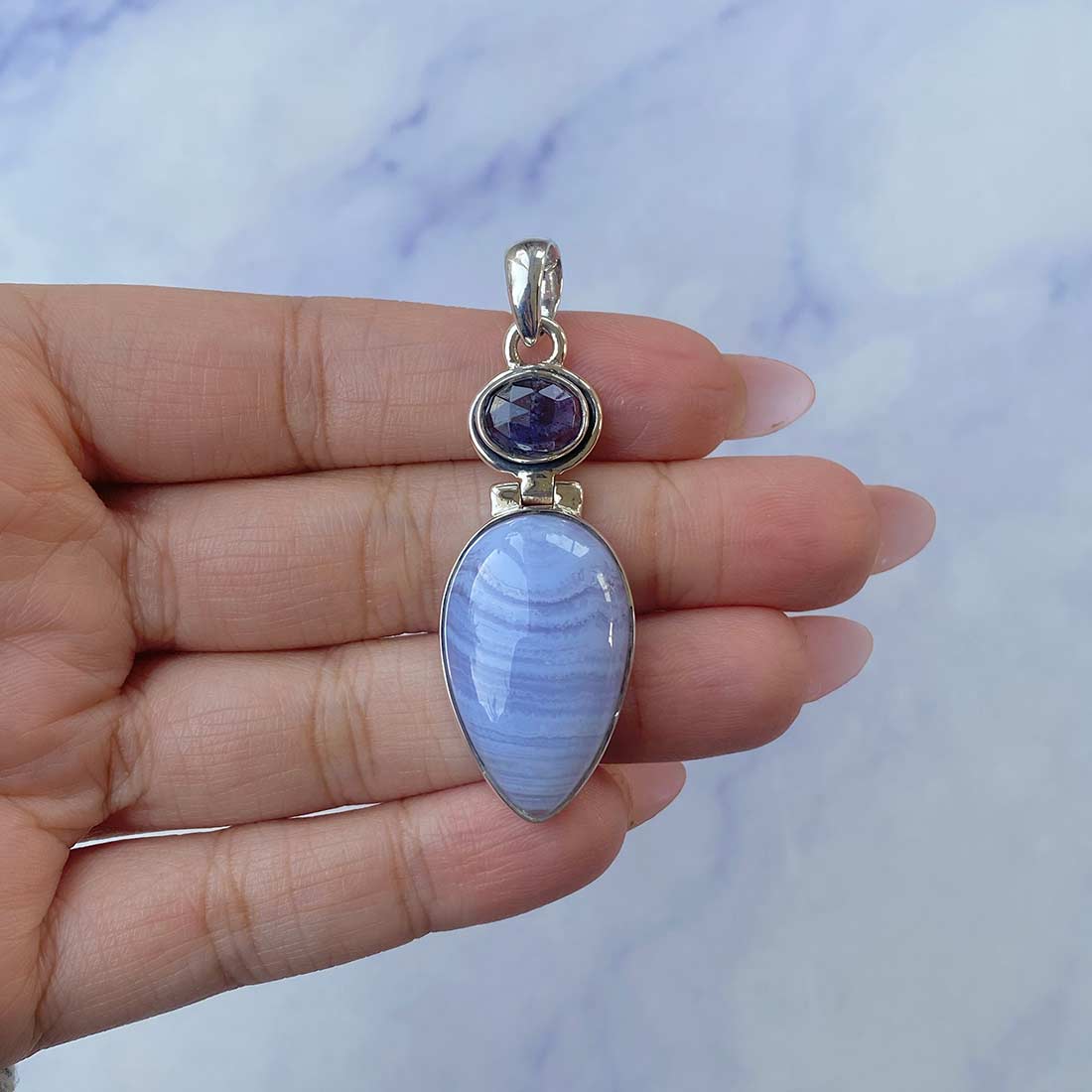 Blue Lace Agate Pendant-(BLA-P-31.)