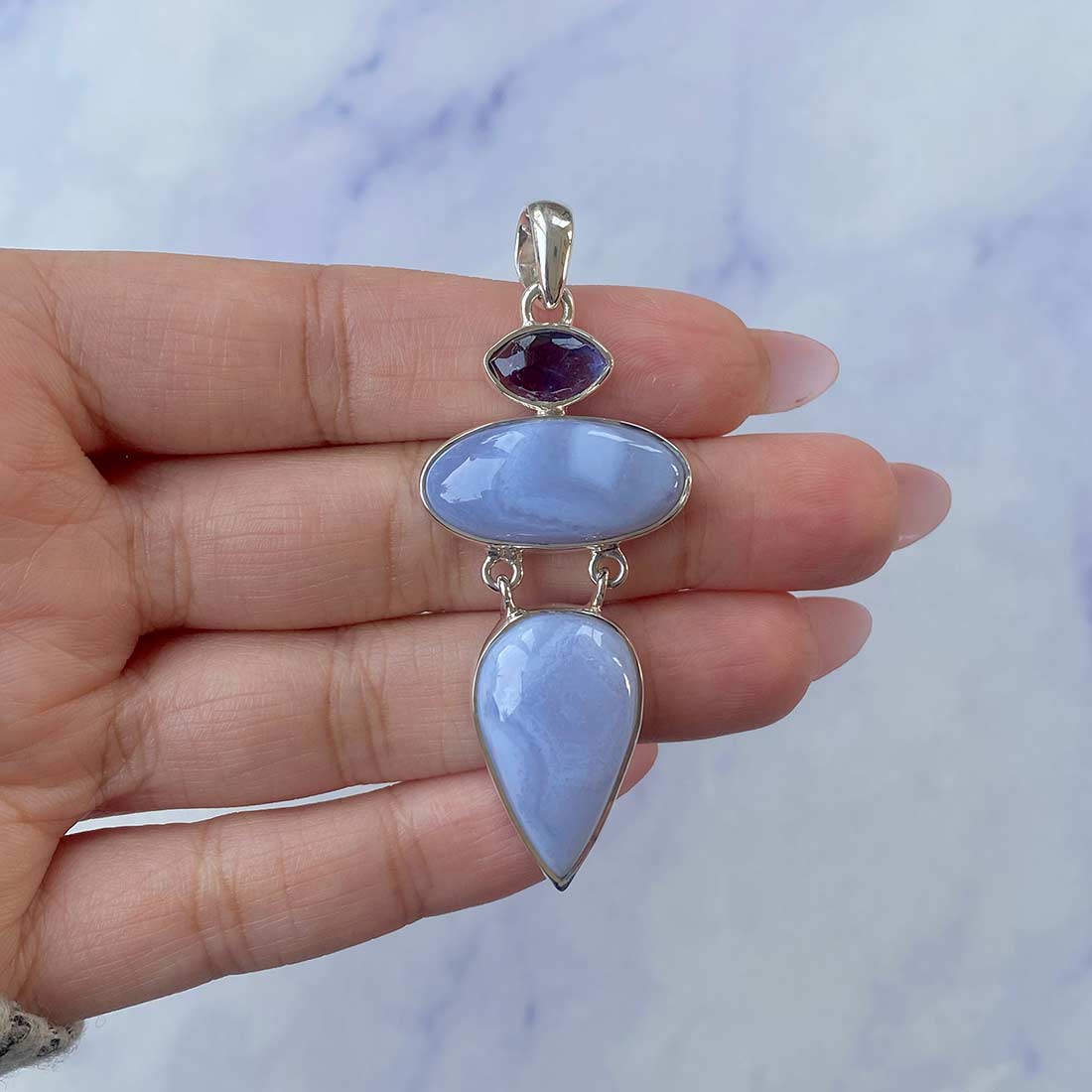 Blue Lace Agate Pendant-(BLA-P-32.)