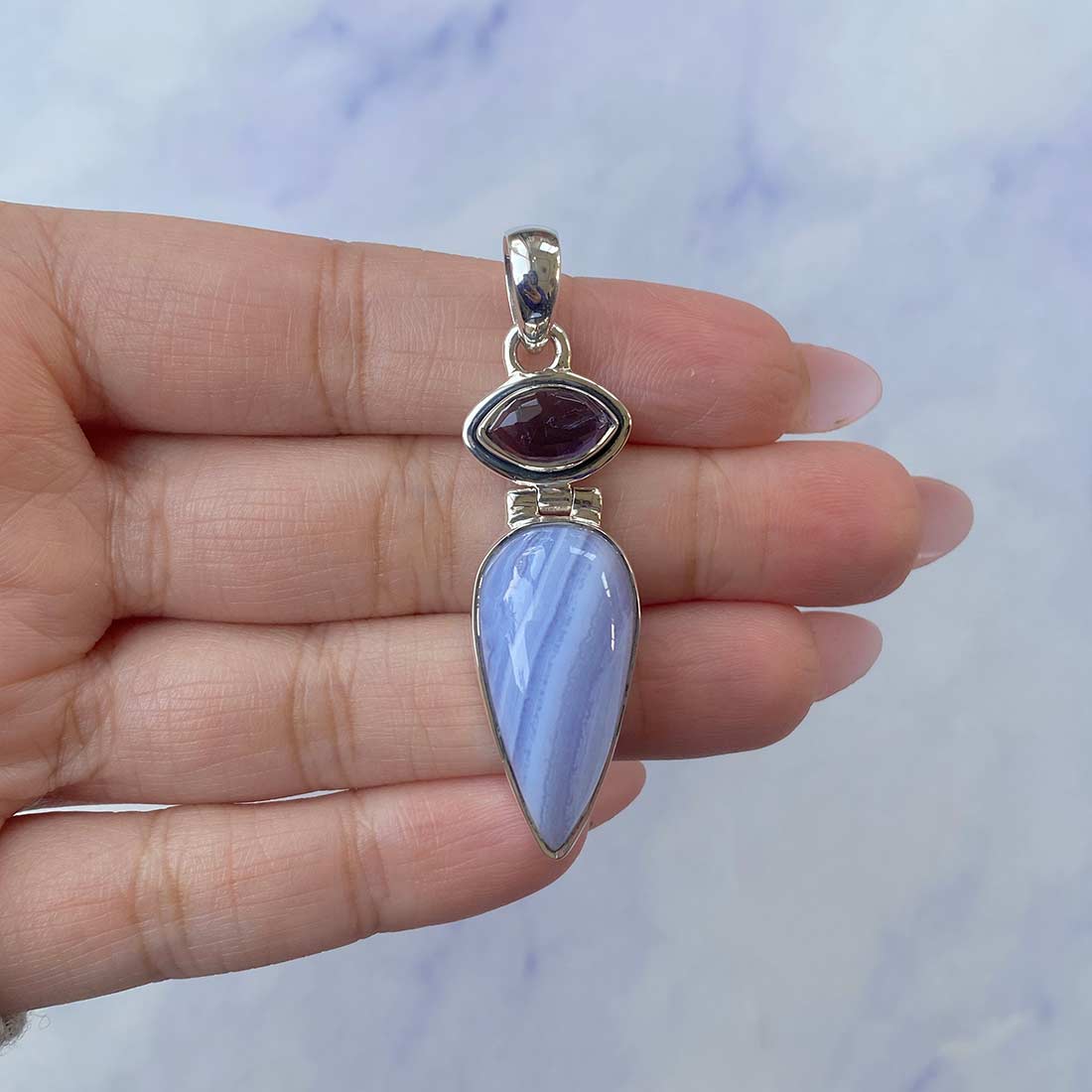 Blue Lace Agate Pendant-(BLA-P-33.)