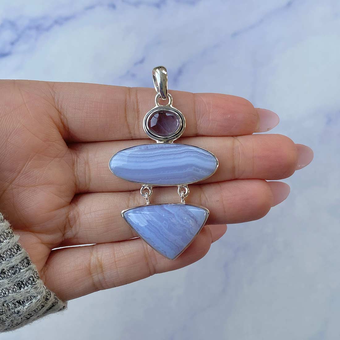 Blue Lace Agate Pendant-(BLA-P-35.)