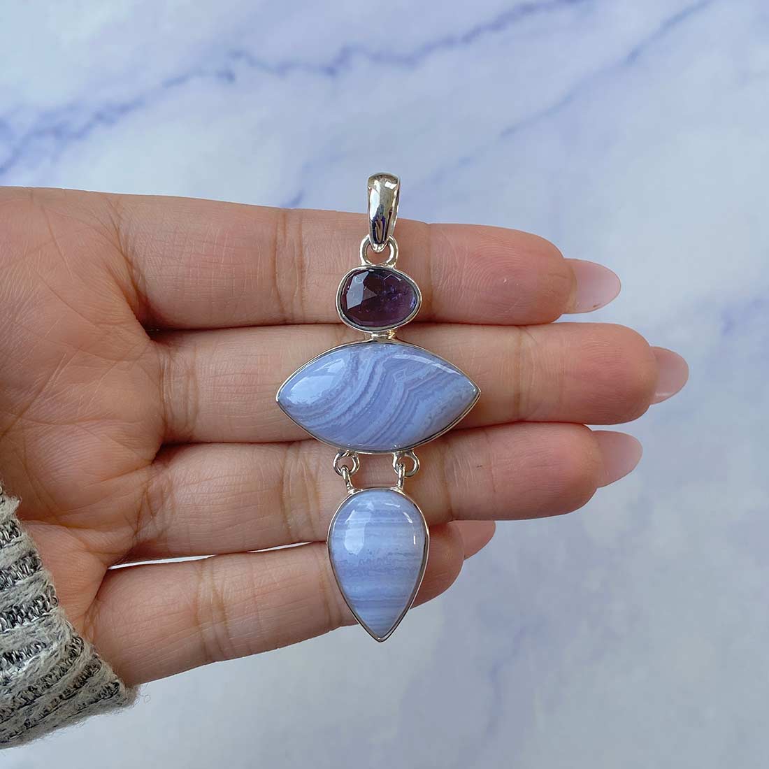 Blue Lace Agate Pendant-(BLA-P-36.)