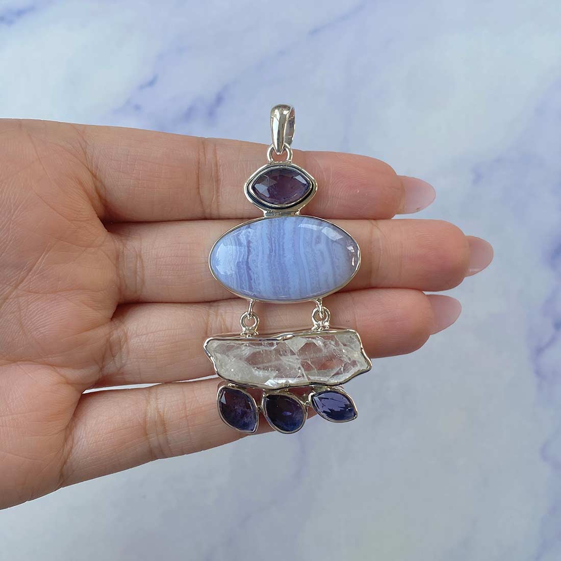 Blue Lace Agate Pendant-(BLA-P-37.)