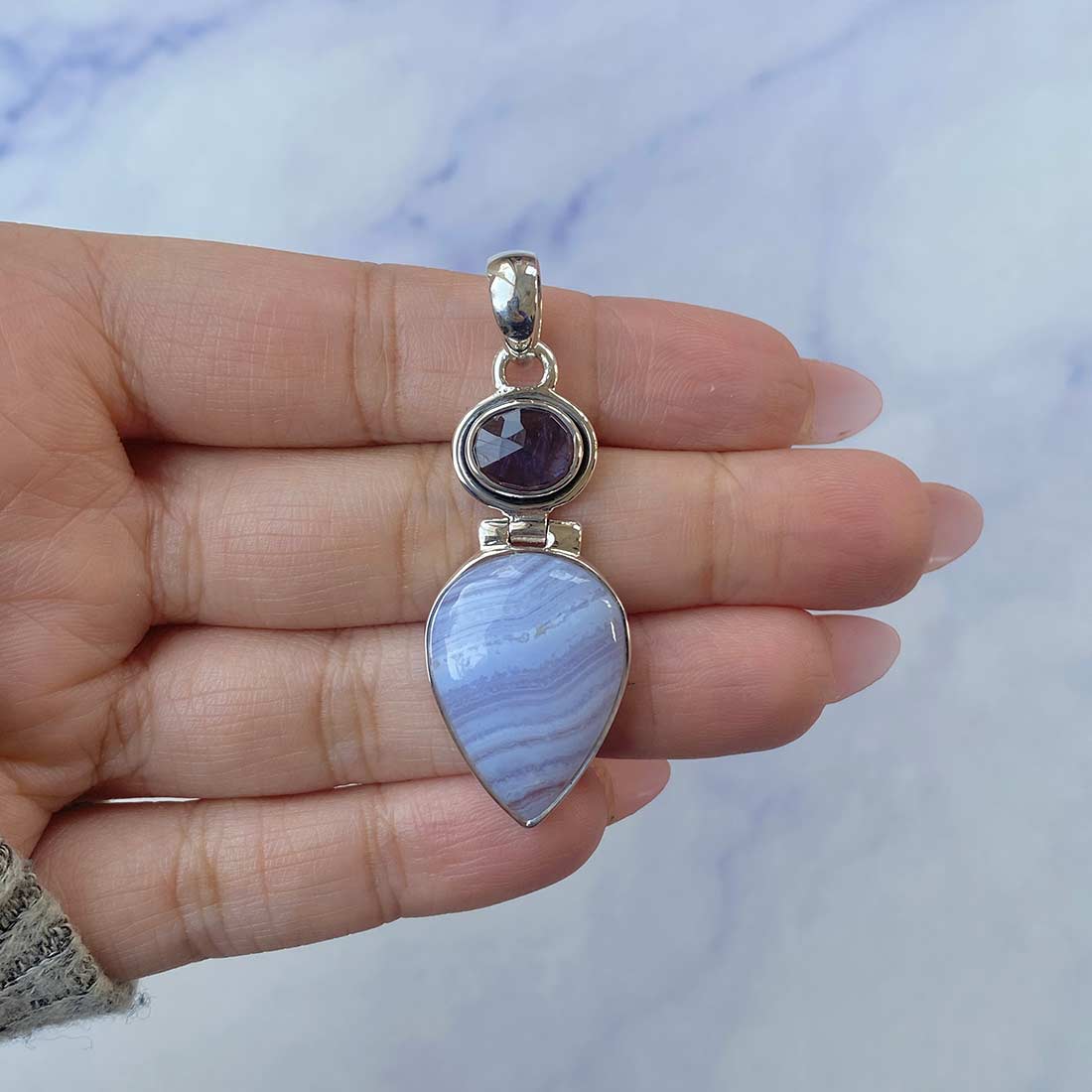 Blue Lace Agate Pendant-(BLA-P-38.)