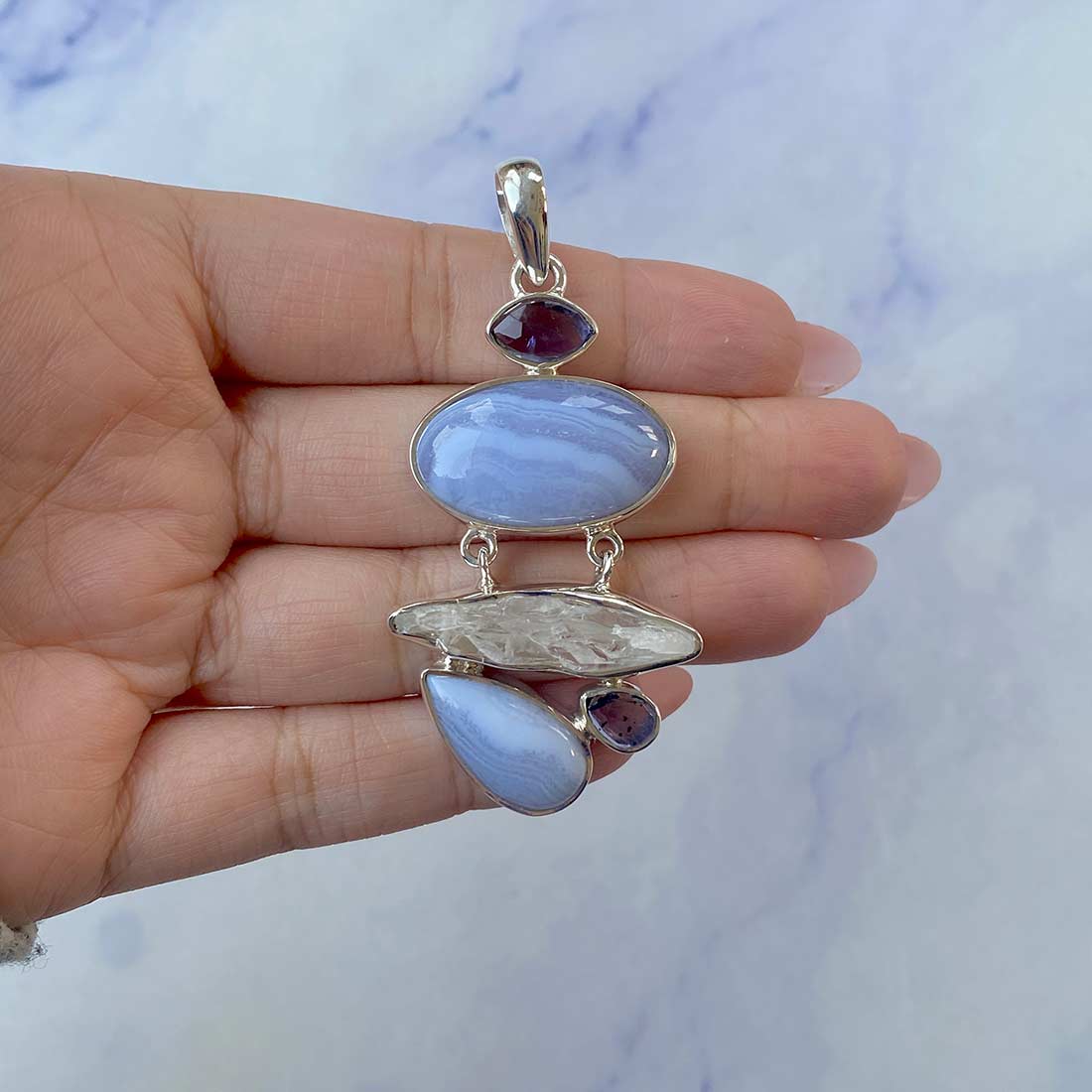 Blue Lace Agate Pendant-(BLA-P-39.)