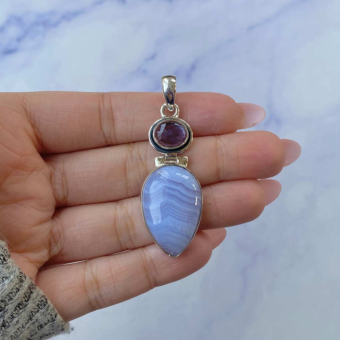 Blue Lace Agate Pendant-(BLA-P-40.)