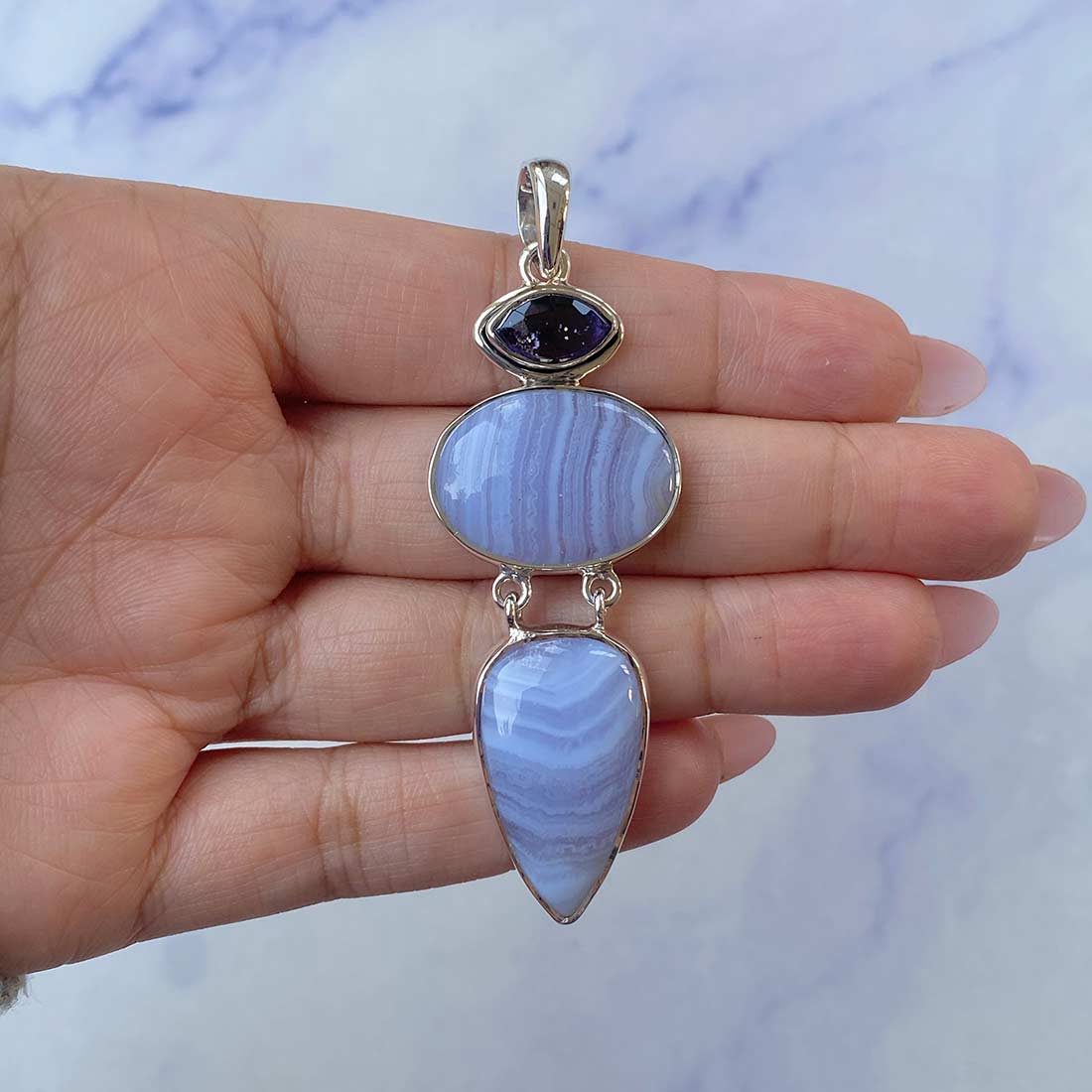 Blue Lace Agate Pendant-(BLA-P-41.)