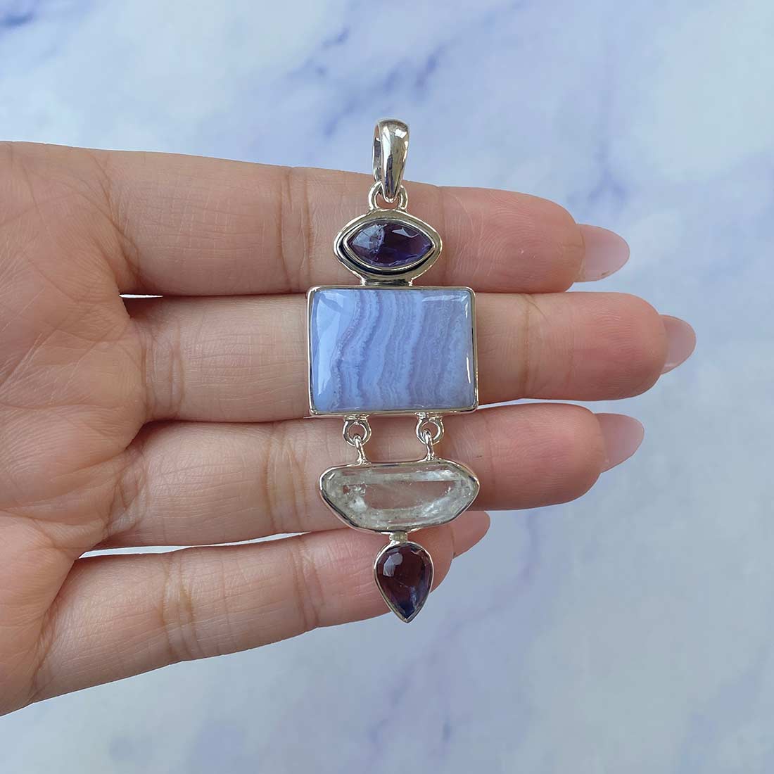 Blue Lace Agate Pendant-(BLA-P-42.)