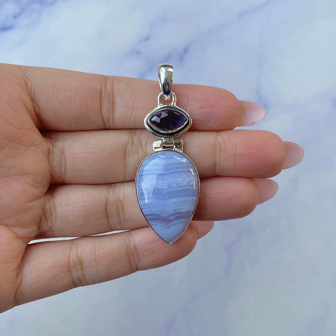 Blue Lace Agate Pendant-(BLA-P-43.)