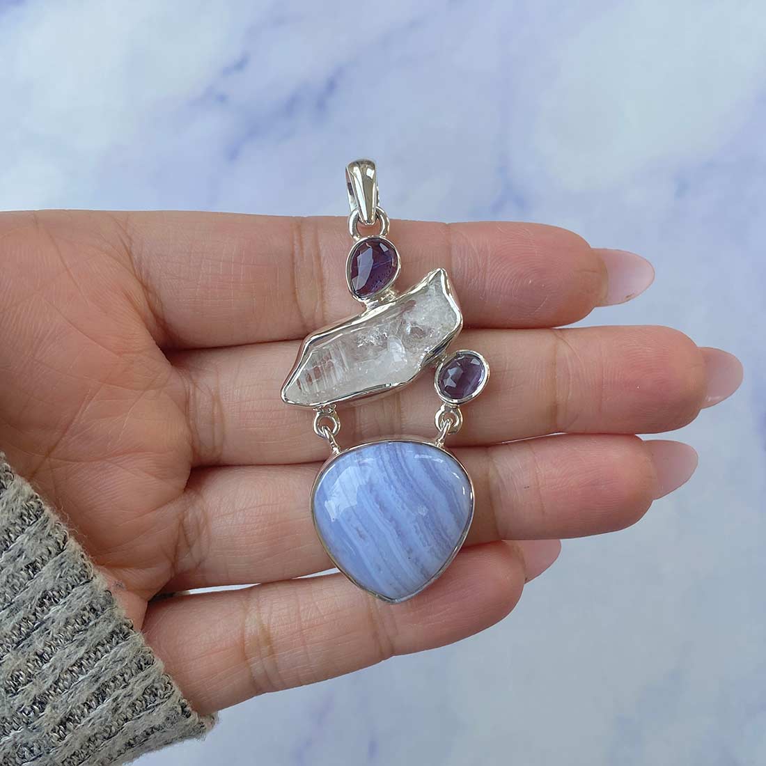 Blue Lace Agate Pendant-(BLA-P-45.)