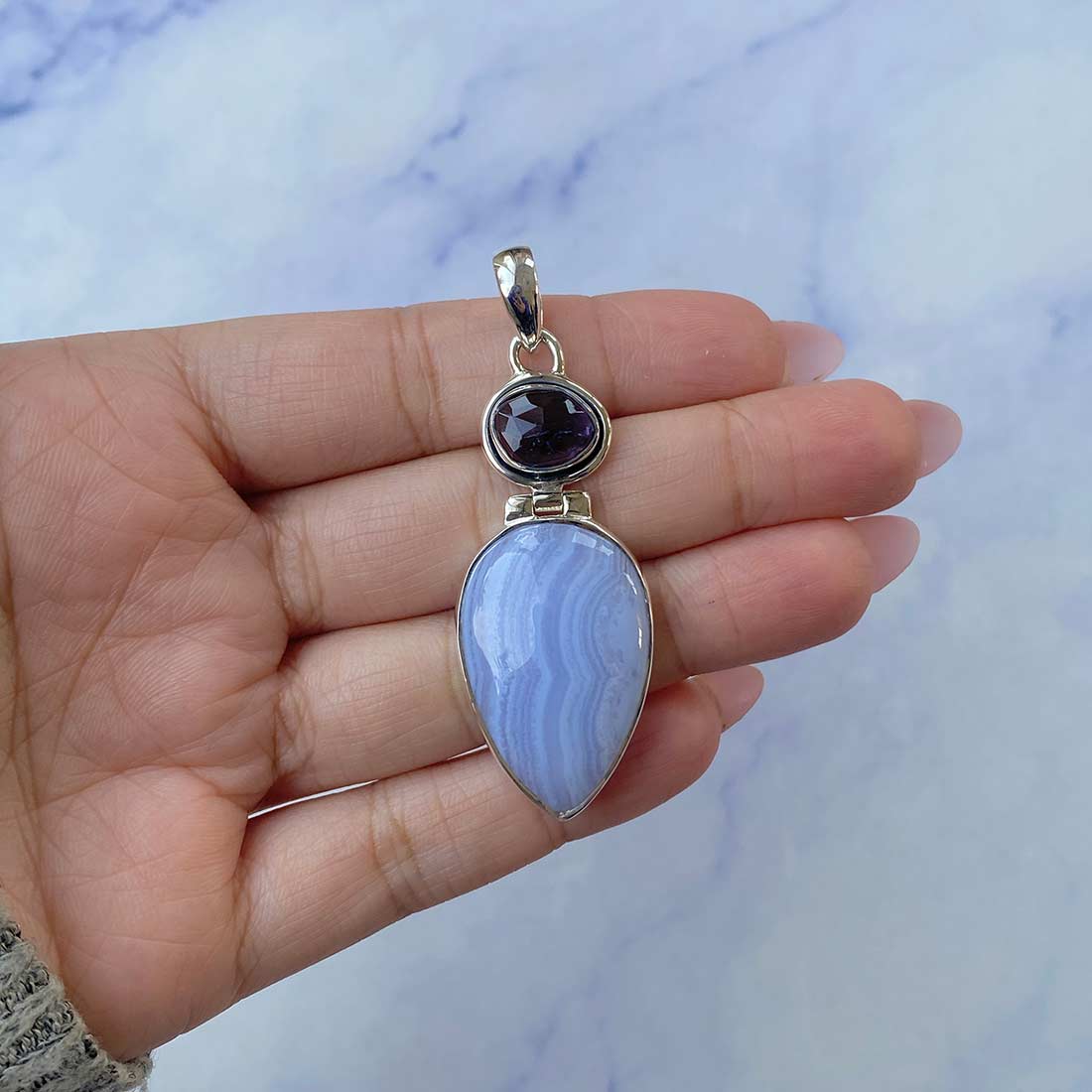 Blue Lace Agate Pendant-(BLA-P-46.)