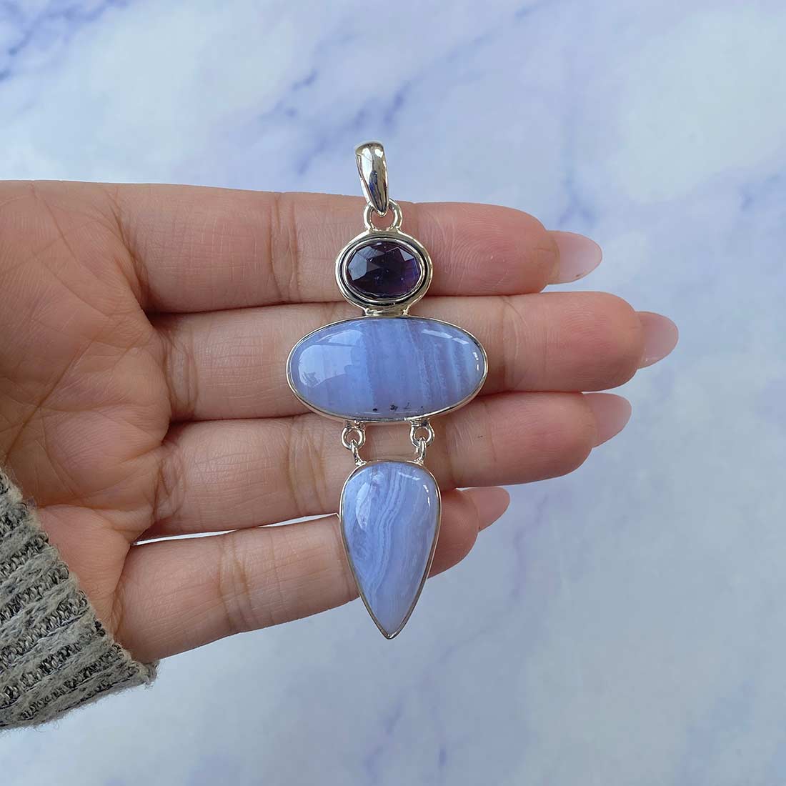 Blue Lace Agate Pendant-(BLA-P-47.)