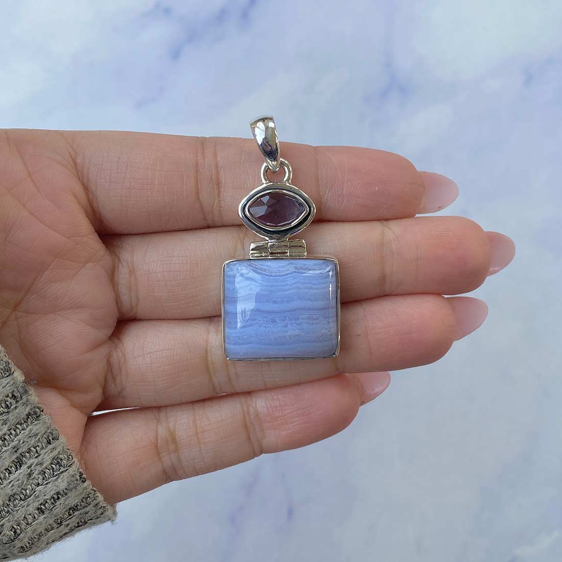 Blue Lace Agate Pendant-(BLA-P-48.)