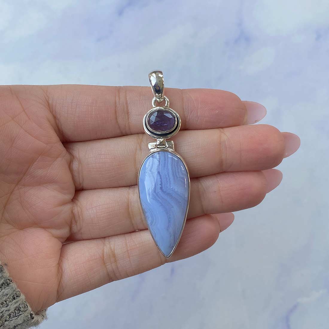 Blue Lace Agate Pendant-(BLA-P-49.)