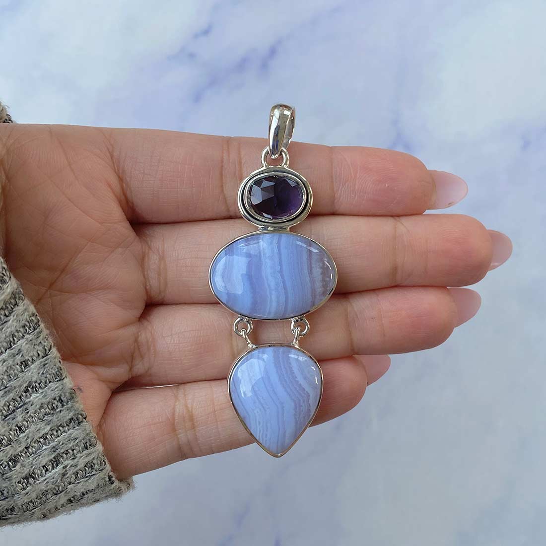 Blue Lace Agate Pendant-(BLA-P-50.)