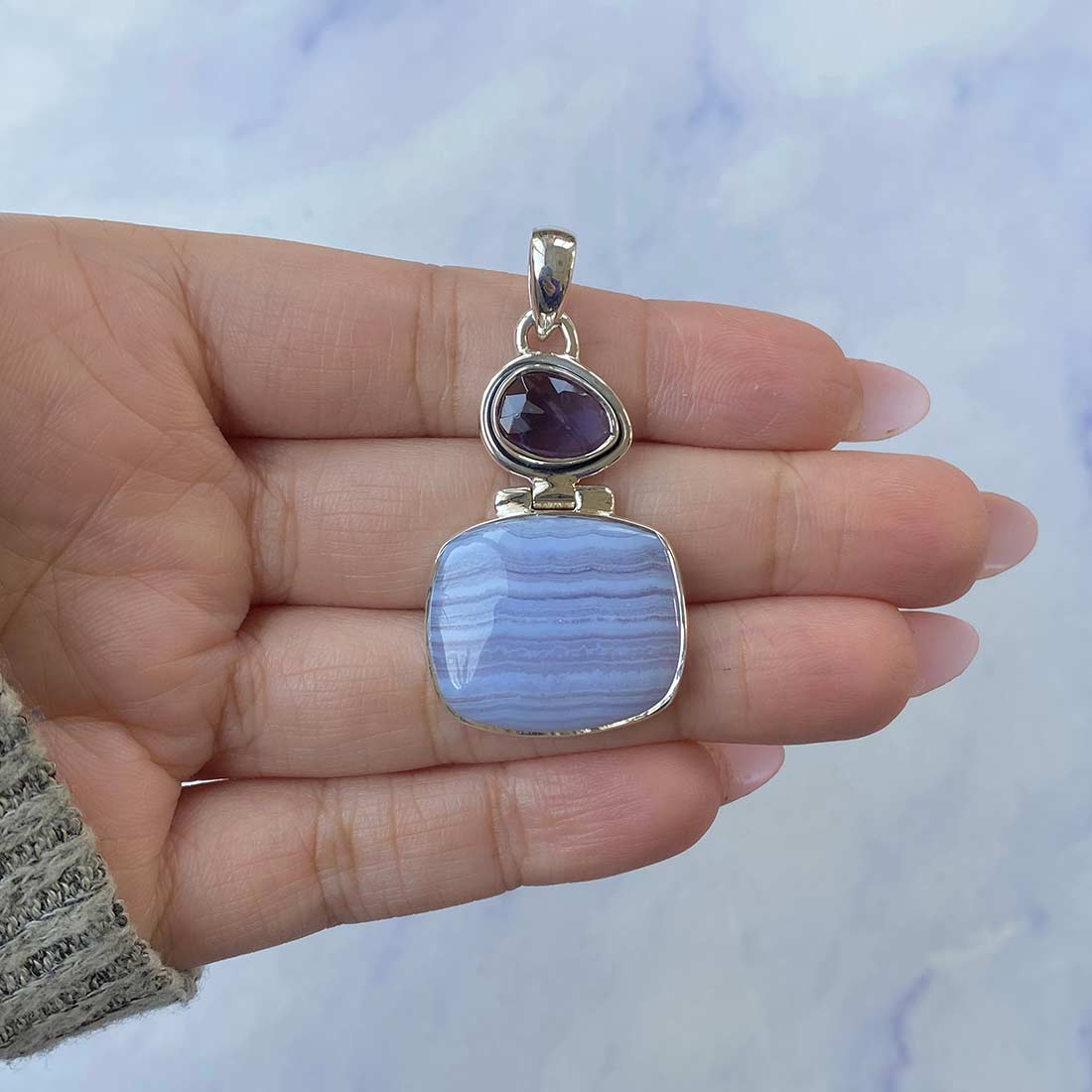 Blue Lace Agate Pendant-(BLA-P-51.)