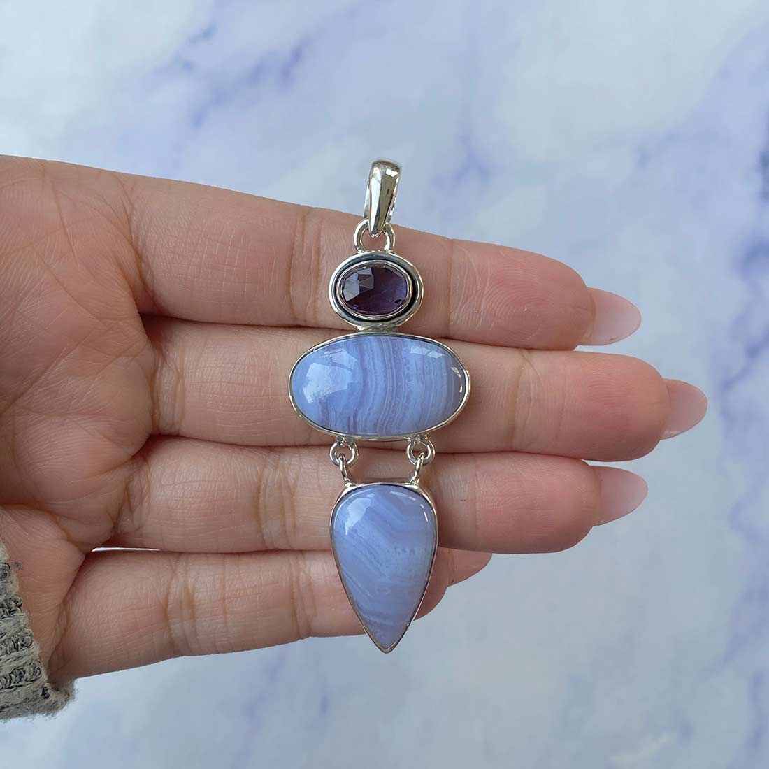 Blue Lace Agate Pendant-(BLA-P-52.)