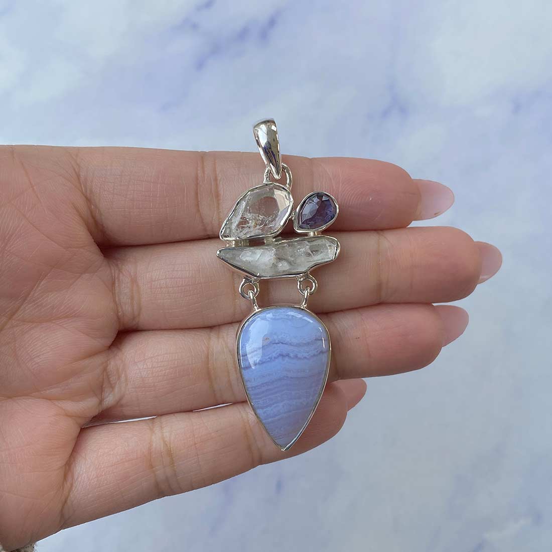 Blue Lace Agate Pendant-(BLA-P-53.)