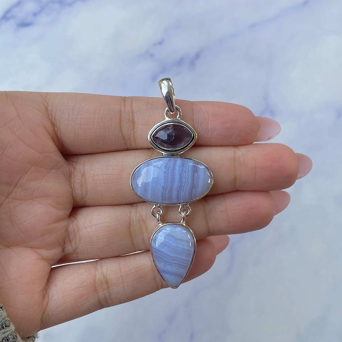 Blue Lace Agate Pendant-(BLA-P-54.)