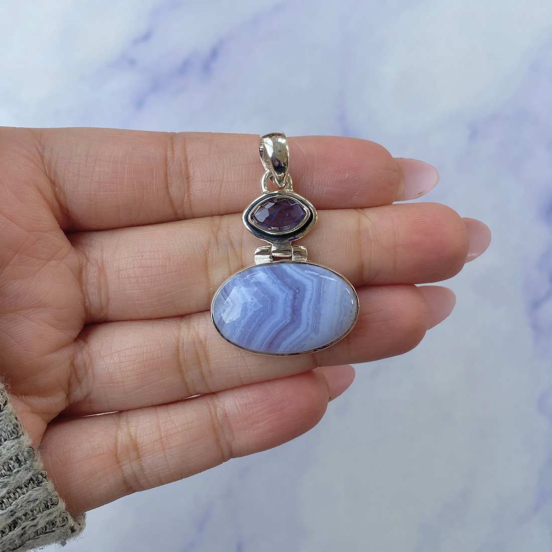 Blue Lace Agate Pendant-(BLA-P-55.)