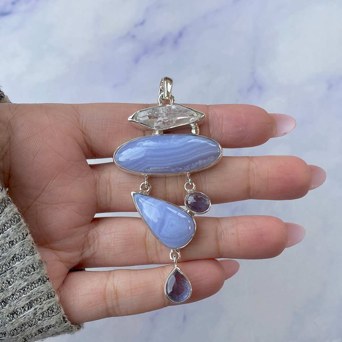 Blue Lace Agate Pendant-(BLA-P-56.)