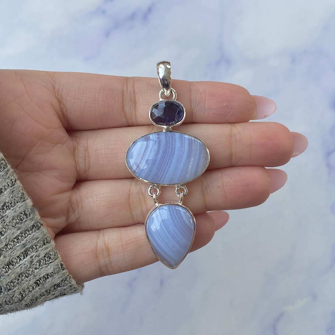 Blue Lace Agate Pendant-(BLA-P-57.)