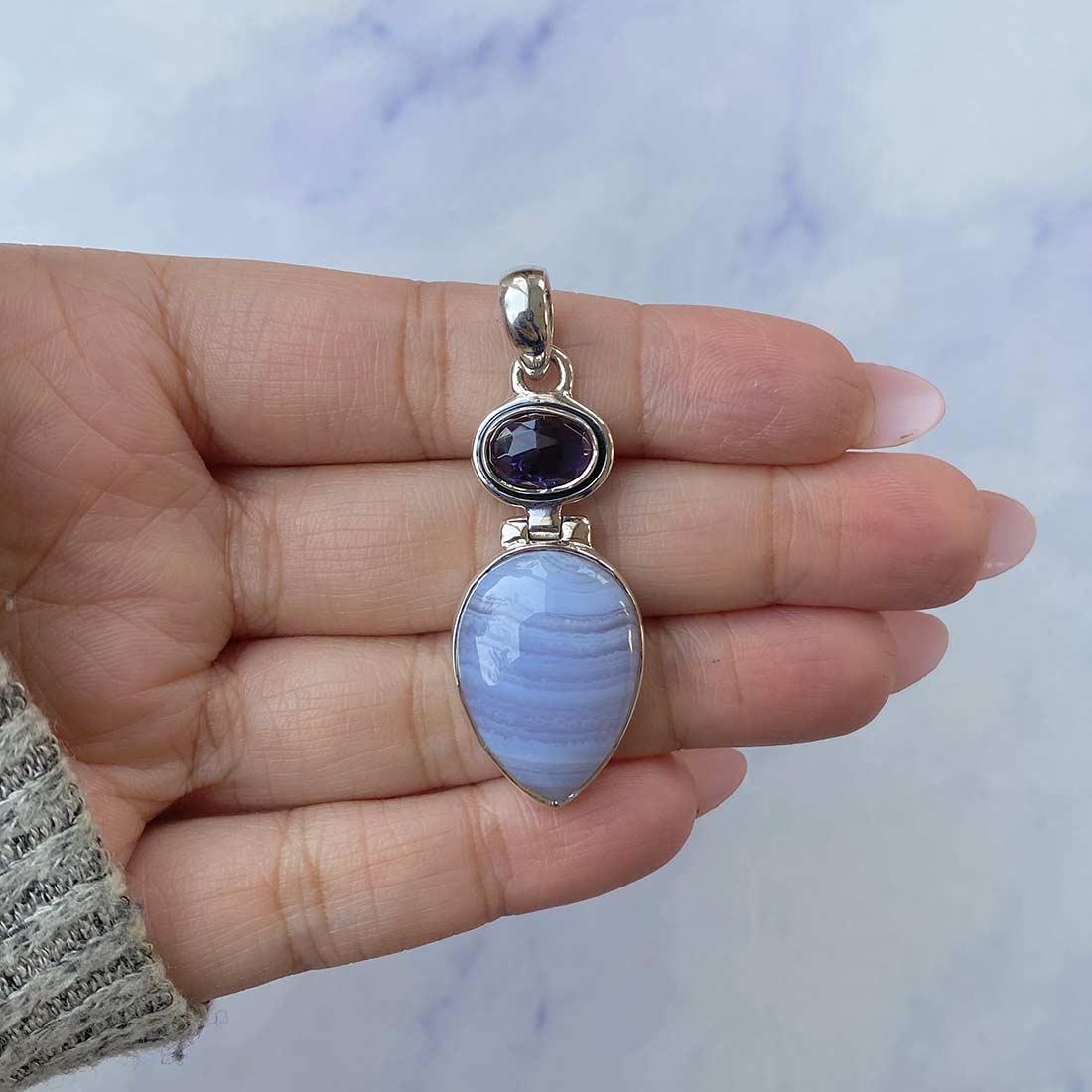 Blue Lace Agate Pendant-(BLA-P-58.)