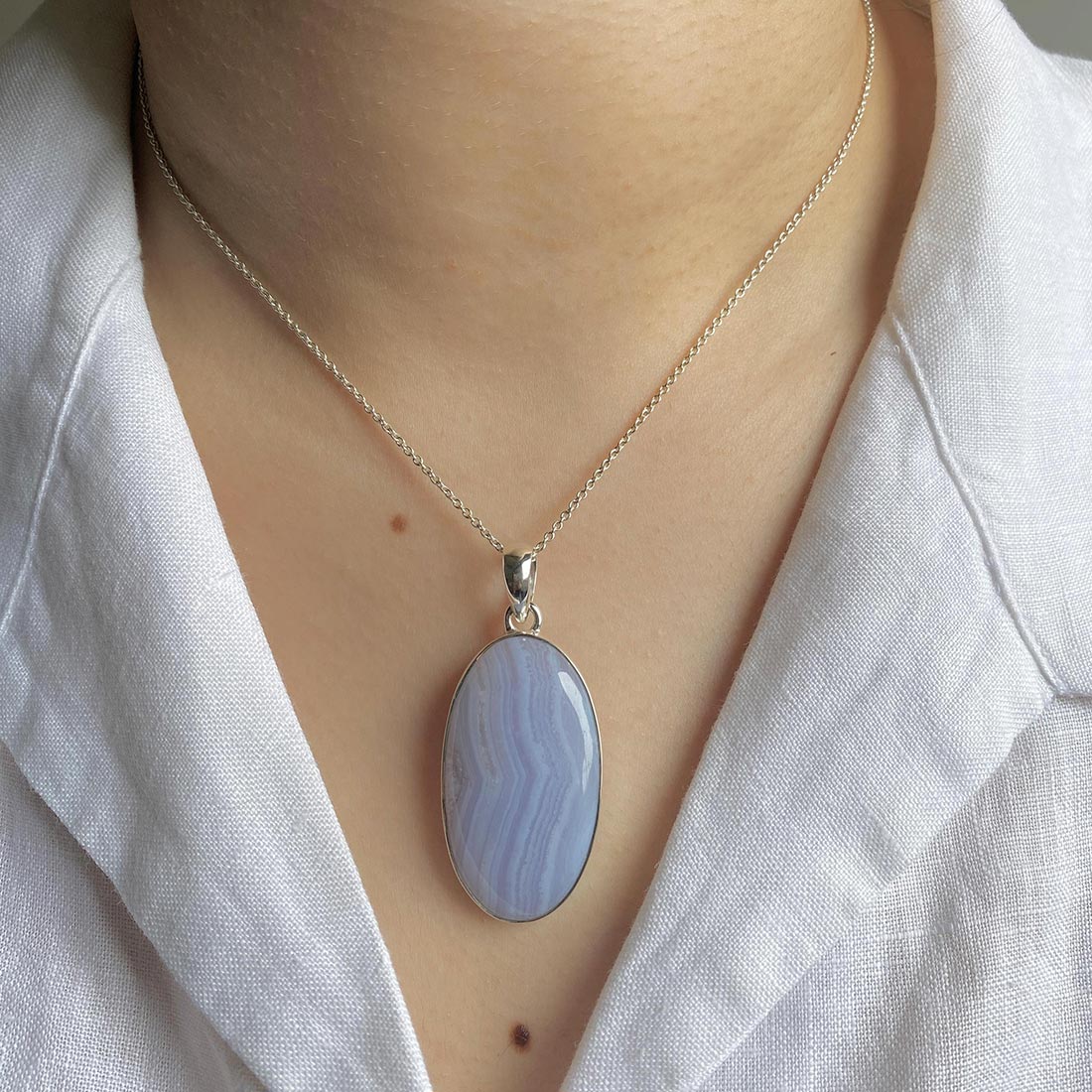 Blue Lace Agate Pendant-(BLA-P-9.)