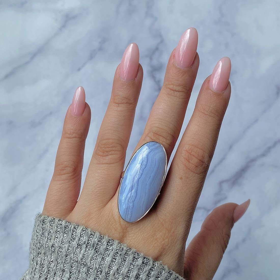 Blue Lace Agate Adjustable Ring-(BLA-R-1.)