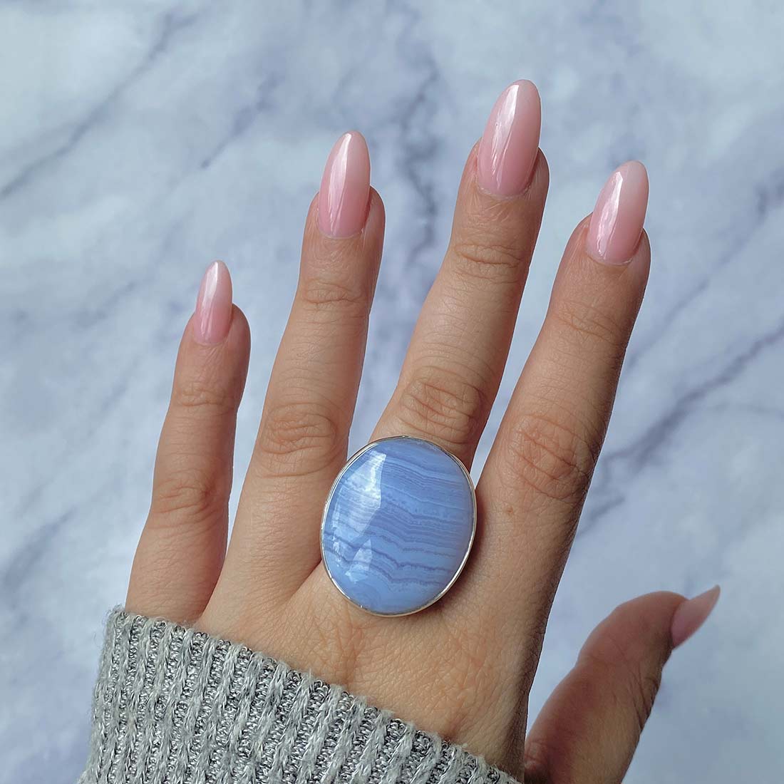 Blue Lace Agate Adjustable Ring-(BLA-R-11.)