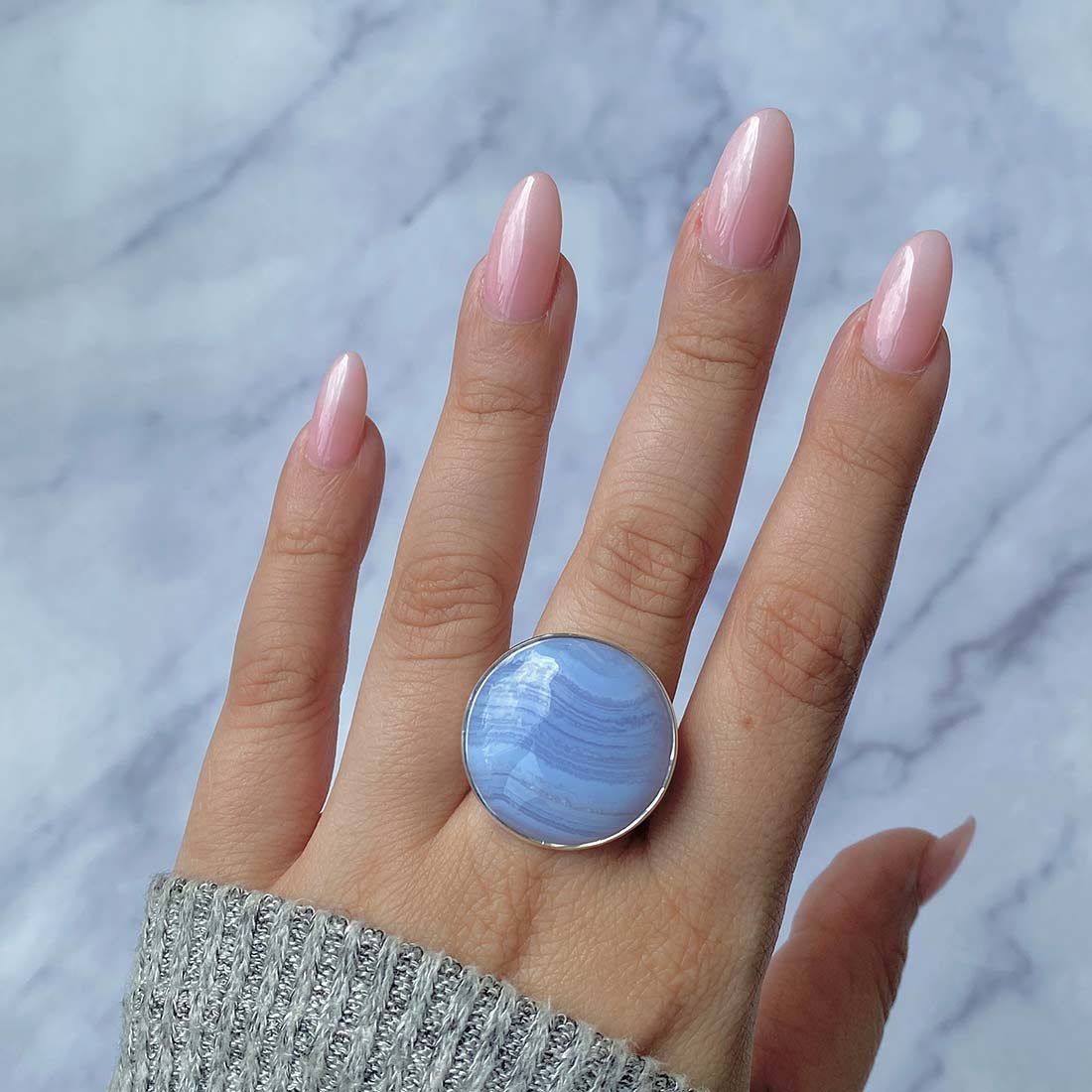 Blue Lace Agate Adjustable Ring-(BLA-R-13.)