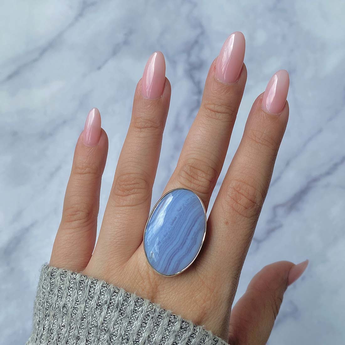 Blue Lace Agate Adjustable Ring-(BLA-R-14.)