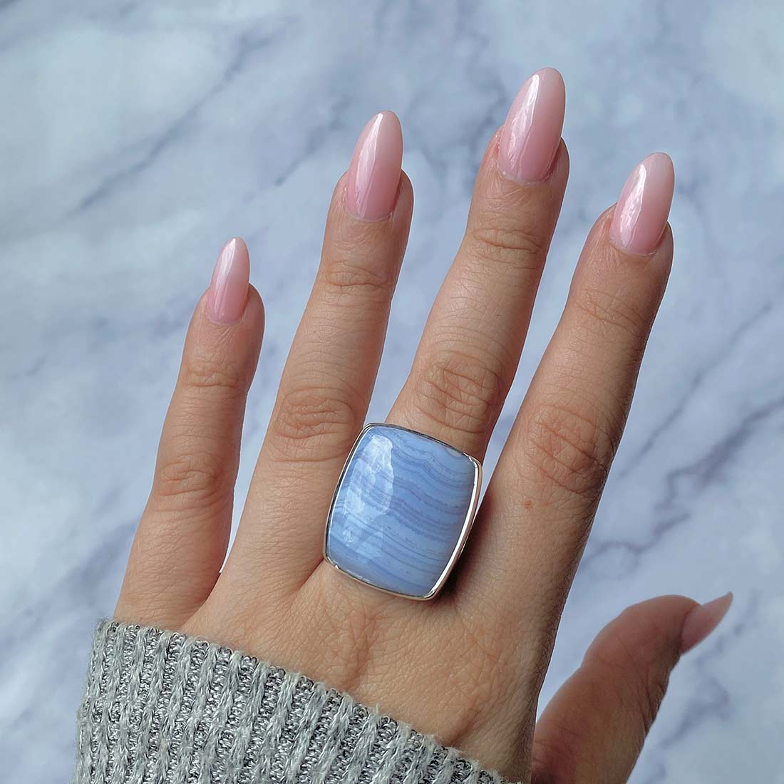 Blue Lace Agate Adjustable Ring-(BLA-R-15.)