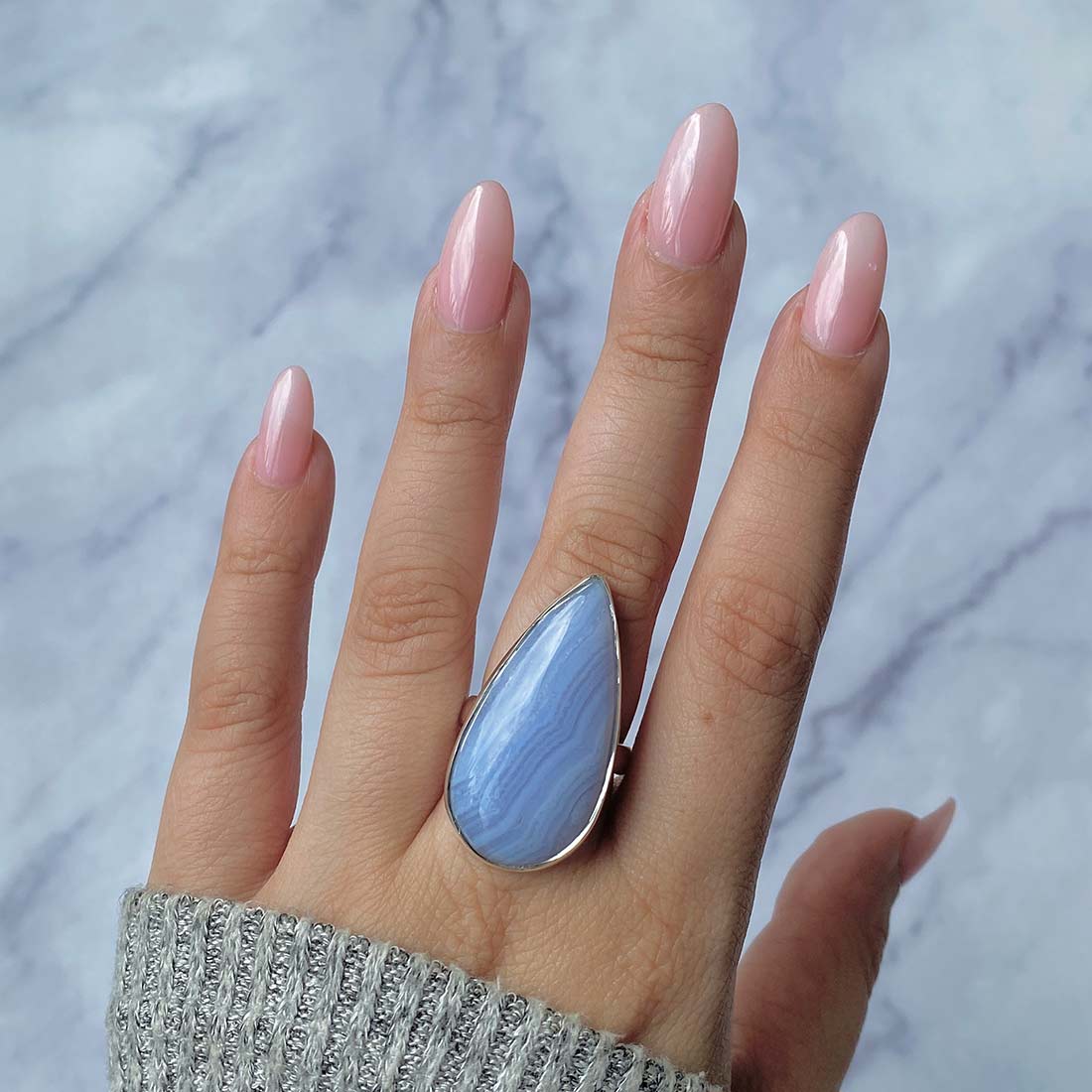 Blue Lace Agate Adjustable Ring-(BLA-R-16.)