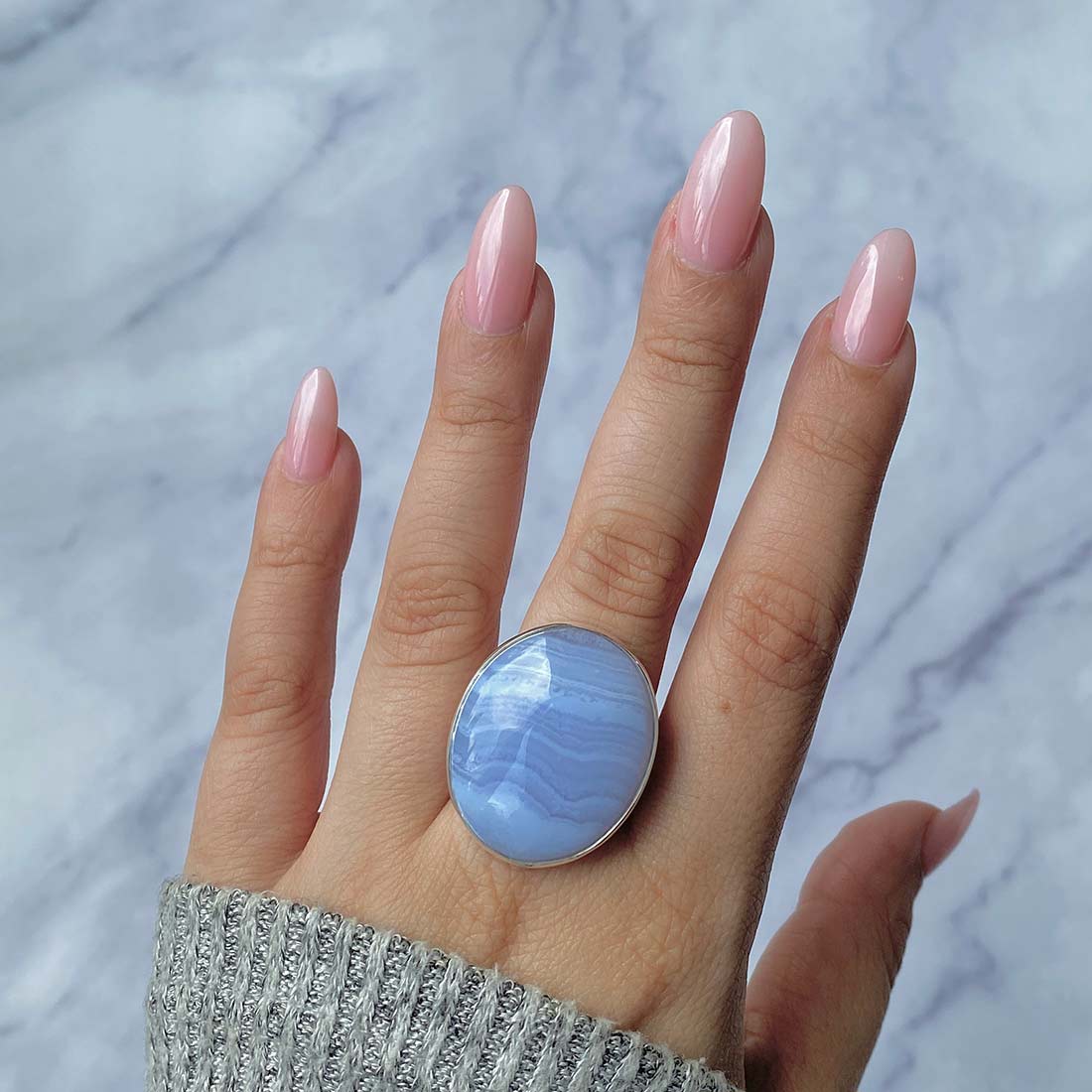 Blue Lace Agate Adjustable Ring-(BLA-R-17.)