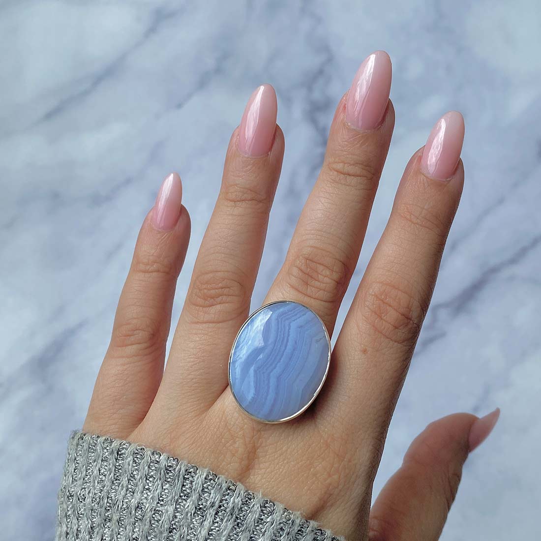 Blue Lace Agate Adjustable Ring-(BLA-R-18.)