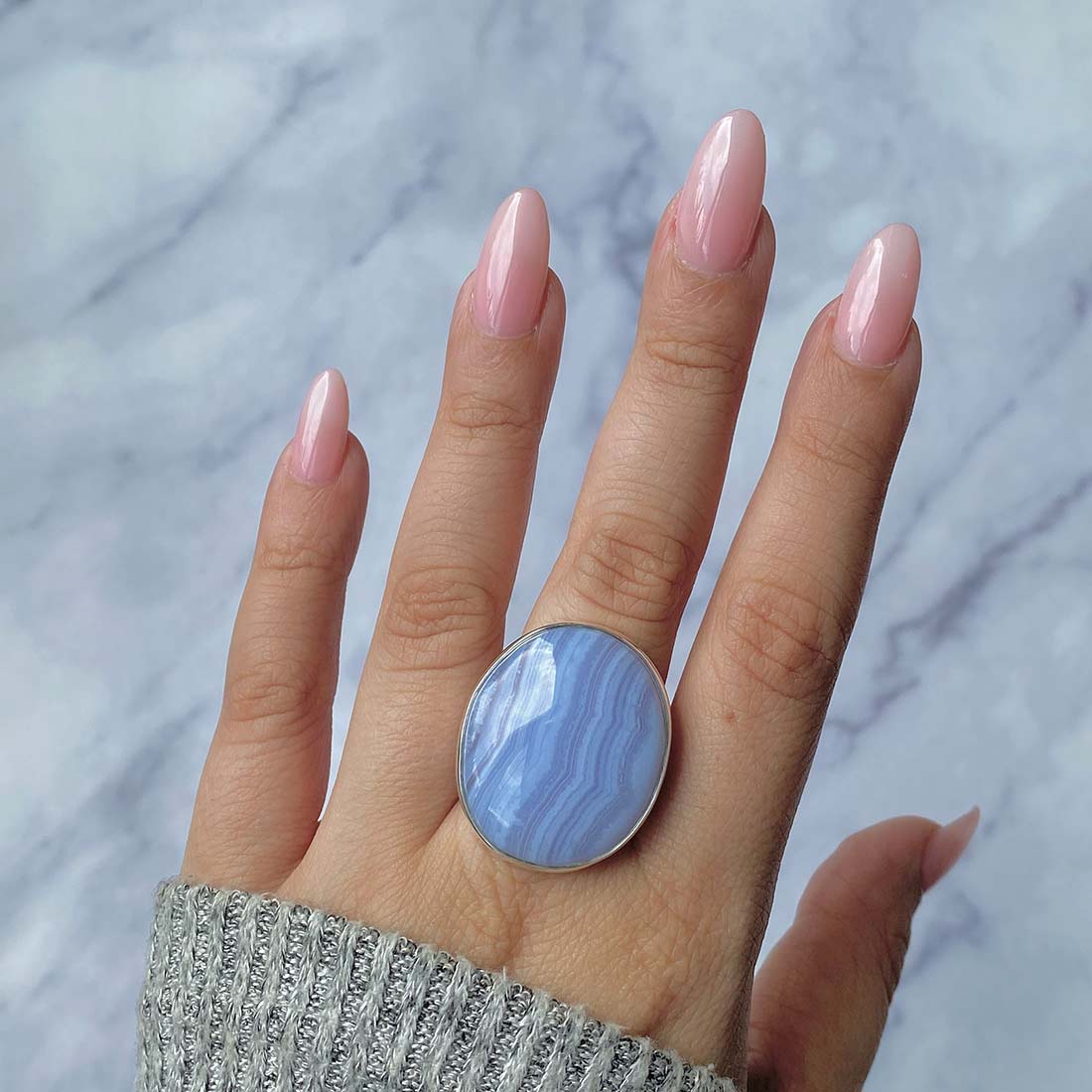 Blue Lace Agate Adjustable Ring-(BLA-R-19.)