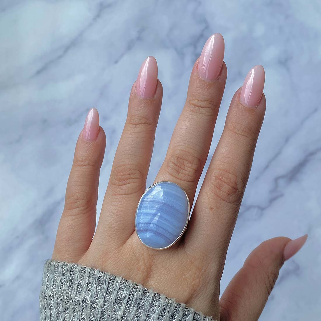 Blue Lace Agate Adjustable Ring-(BLA-R-2.)